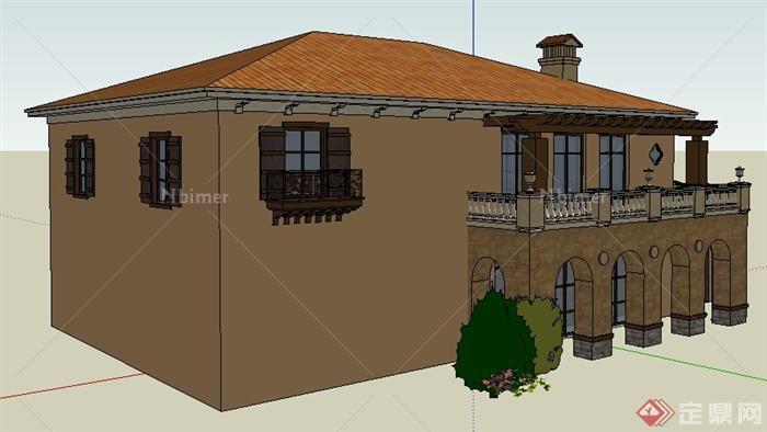 欧式风格二层民房别墅建筑设计su模型
