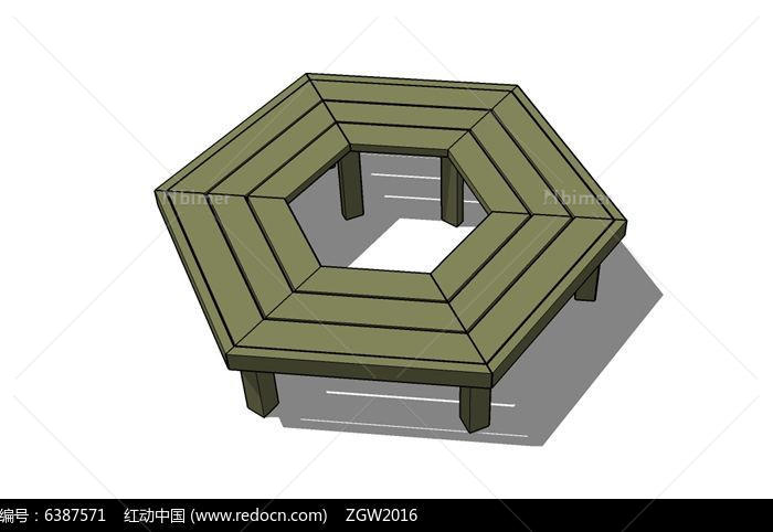 木质多边形树池坐凳su模型