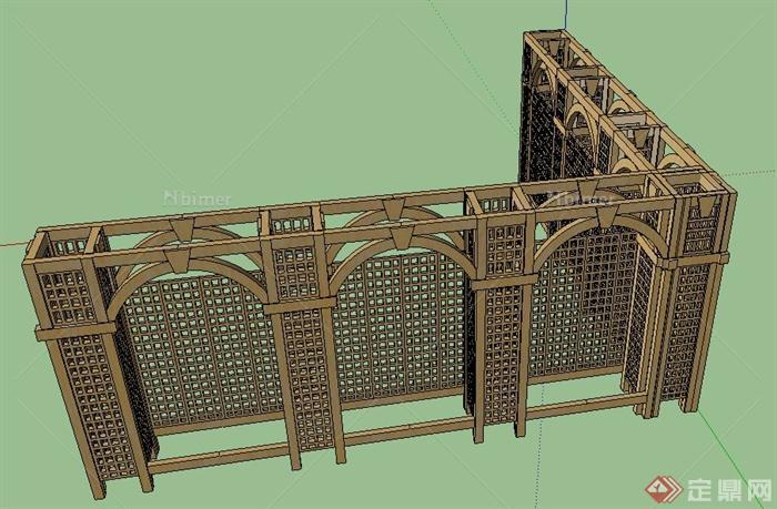 某直角木制花园围墙设计su模型