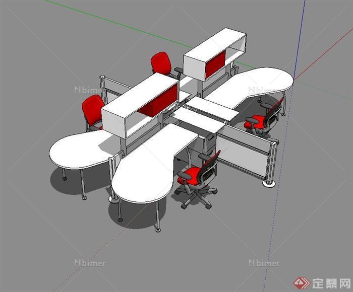 某现代室内办公桌椅设计su模型[原创]