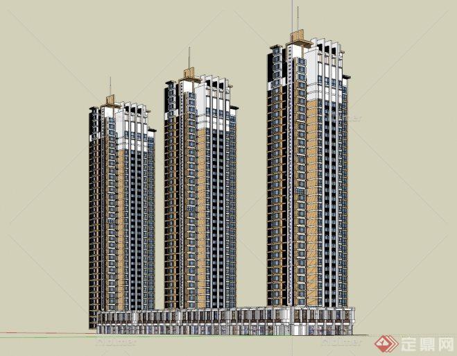 居住高层公寓+商业建筑设计方案SU模型[原创]