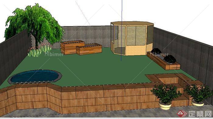 某地室外庭院花园设计SU模型参考