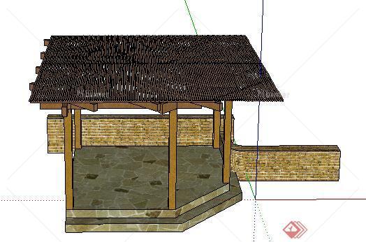 现代风格木结构廊架景观设计SU模型