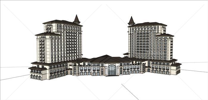 西班牙风格酒店建筑设计su模型[原创]