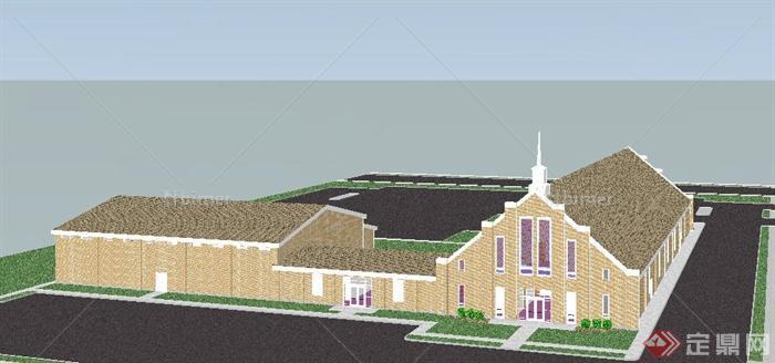 现代某组合式教会建筑设计SU 模型