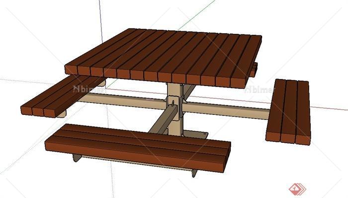 室外木质方形四人桌椅设计SU模型[原创]