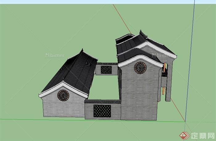 某两栋古典中式套房建筑设计SU模型