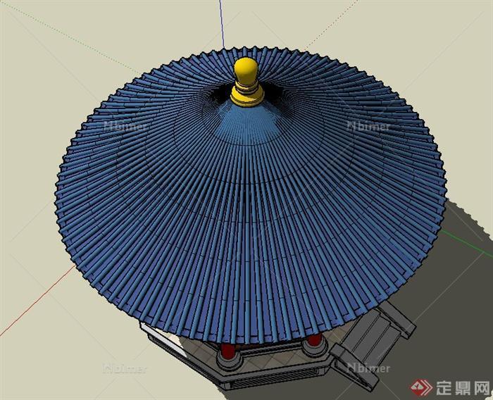 古典中式圆形景观亭子设计SU模型
