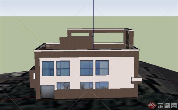 现代风格两层平房住宅建筑设计SU模型