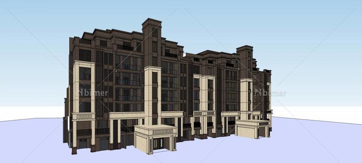 新古典风格多层住宅楼(75147)su模型下载