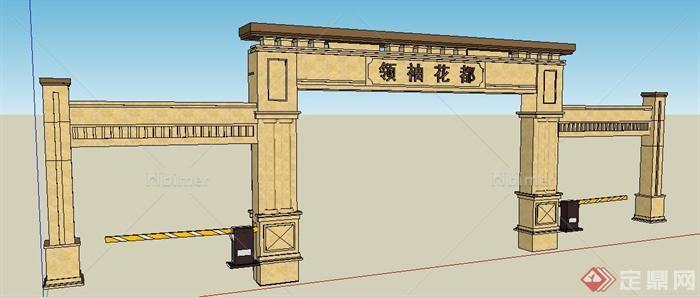 现代小区入口大门su模型