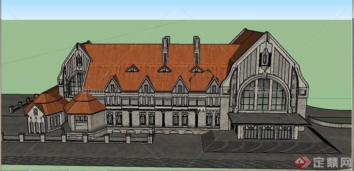 某欧式风格两层火车站建筑设计SU模型