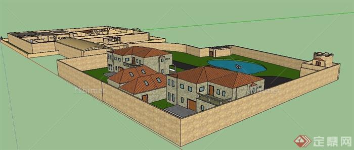 某现代小型住宅区建筑设计SU模型