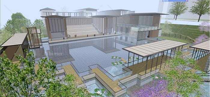 某新中式风格木结构商业会所建筑方案设计SU模型