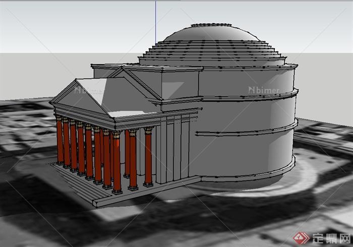 中国古典中式风格独特文化展览建筑设计su模型[原