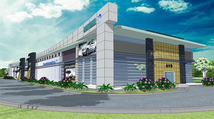 两层商业建筑汽车4S店SU模型[原创]