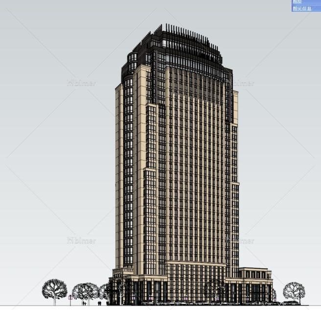 武汉某新古典风格酒店建筑设计方案SU模型[原创]