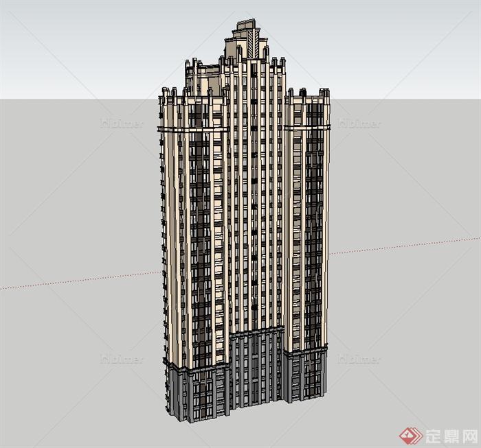 新古典风格详细精致完整高层住宅建筑SU模型[原创