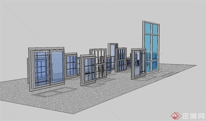 多个玻璃窗子设计su模型