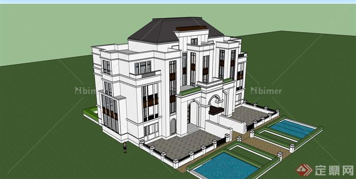 新古典别墅建筑设计SU模型
