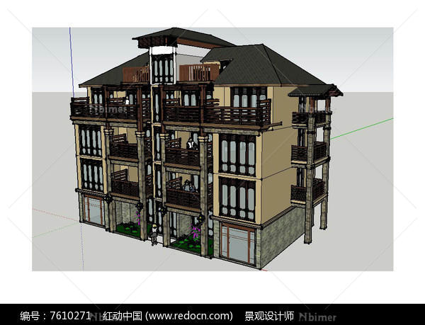 东南亚风格公寓建筑草图大师SU模型