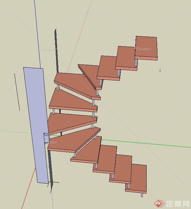 建筑节点简易旋转楼梯设计SU模型