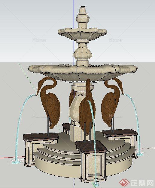 园林景观仙鹤喷水景观su模型
