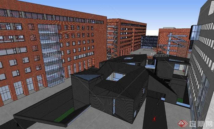 现代多层红砖系列校园建筑设计SU模型