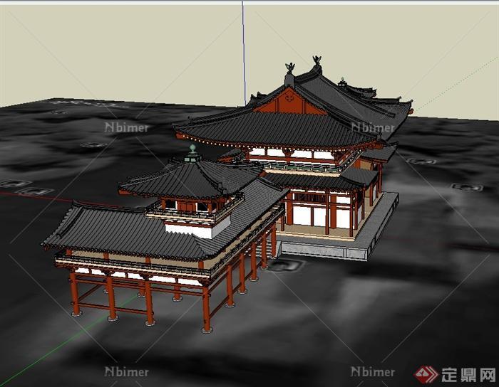 中国古典中式风格古镇建筑楼设计su模型[原创]