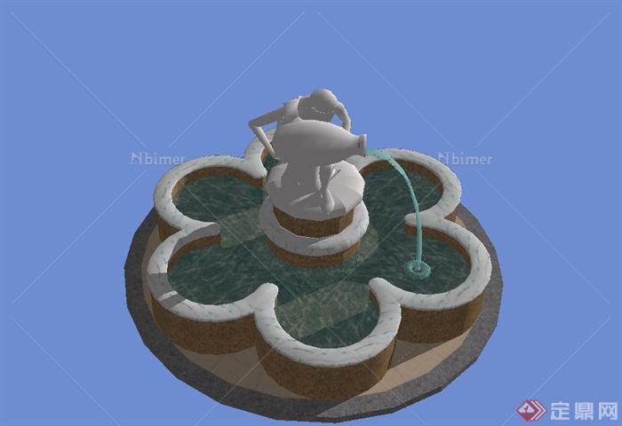 某现代风格独特雕塑水景喷泉设计SU模型[原创]