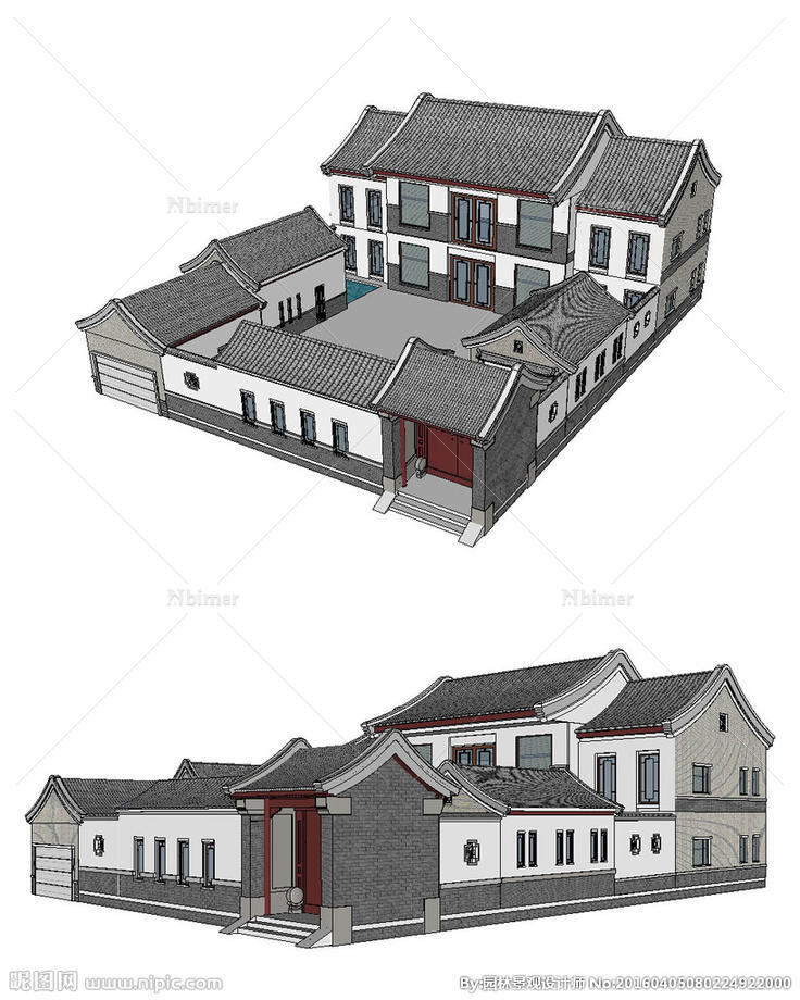 中式民居四合院古建筑草图大师S图片