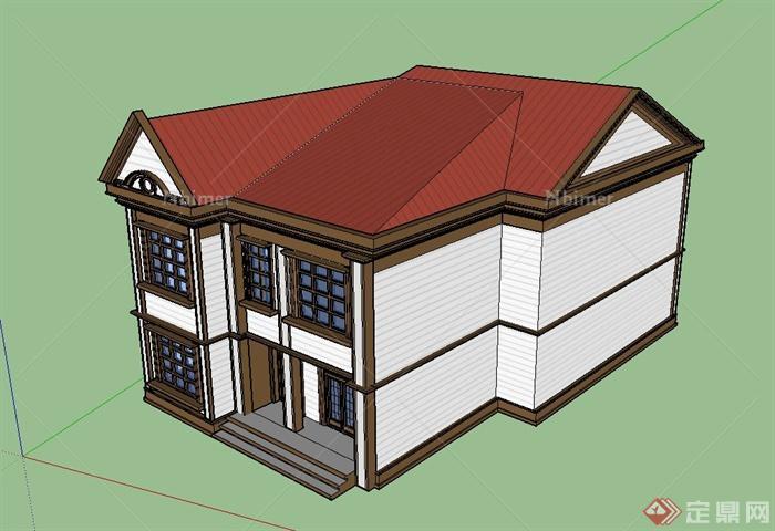某欧式风格两层方形住宅建筑设计SU模型