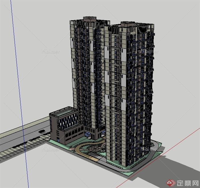 某現代風格商業住宅高層建築設計su模型原創