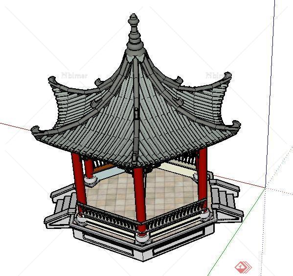 古典中式六角亭设计SU模型