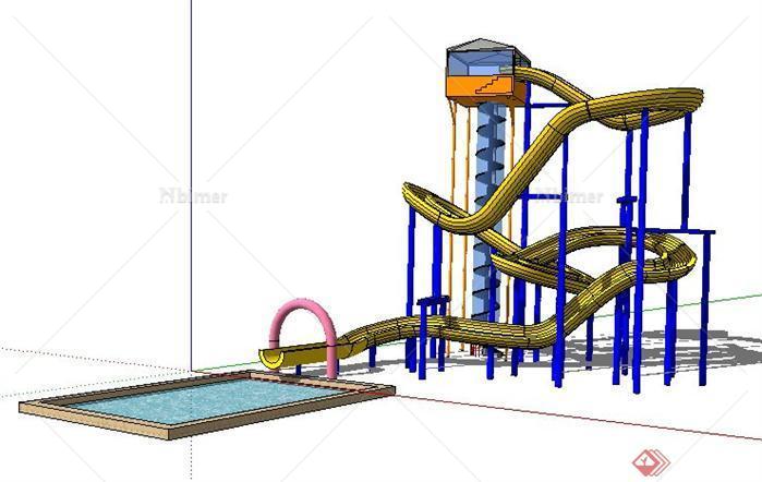 大型游乐设施高台滑水SketchUp(SU)3D模型