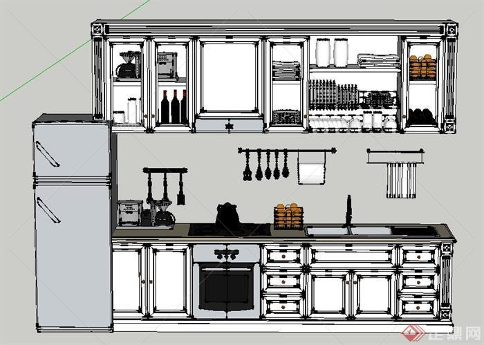 现代室内厨房厨具、橱柜设计SU模型