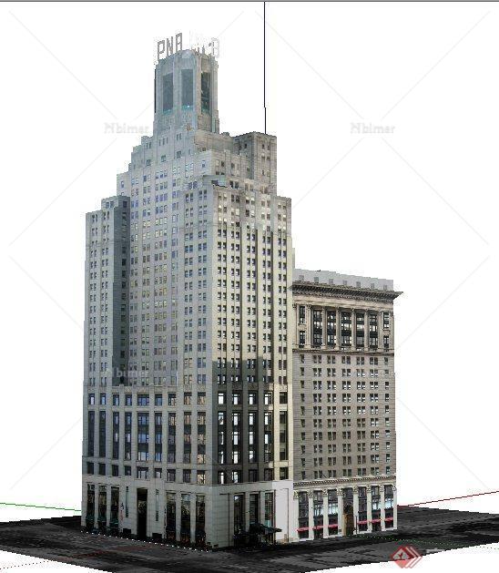 某现代独栋高层办公楼建筑设计SU模型