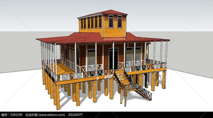 休闲木制建筑房子SU模型