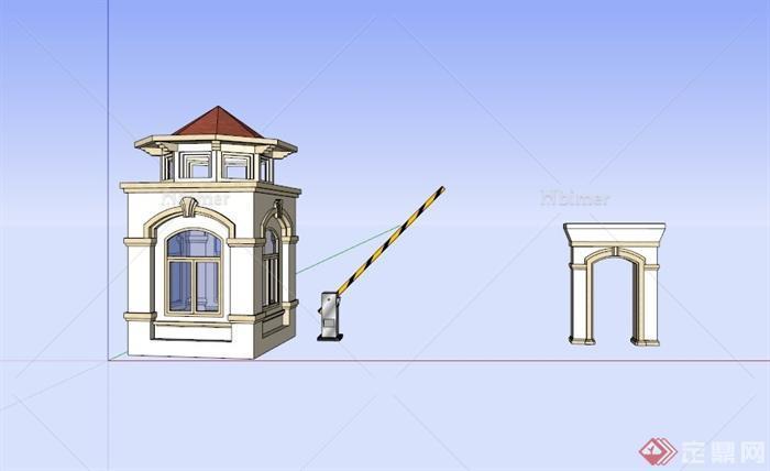 某欧式住宅小区大门设计SU模型素材