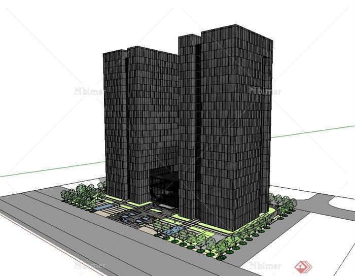 现代风格详细SOHO式酒店建筑楼设计su模型[原创]