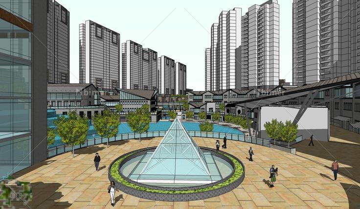 现代中式风格商业街建筑sketchup模型(183894)su