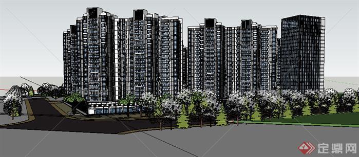 某现代住宅小区建筑设计方案SU 模型