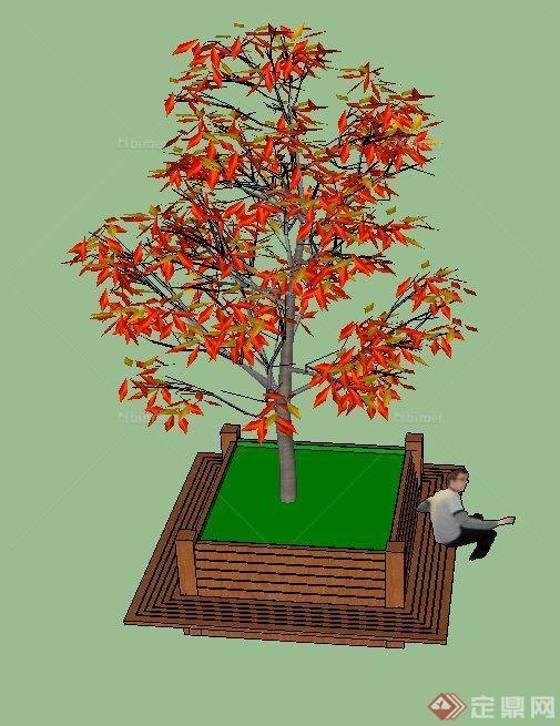 园林木质方形树池座凳设计SU模型[原创]