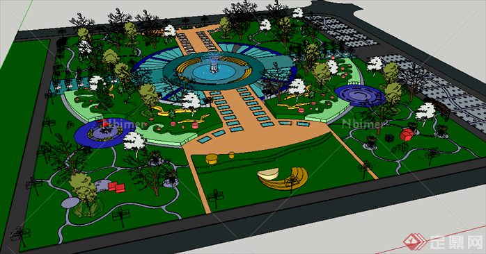 某现代风格中心水景广场景观设计SU模型素材