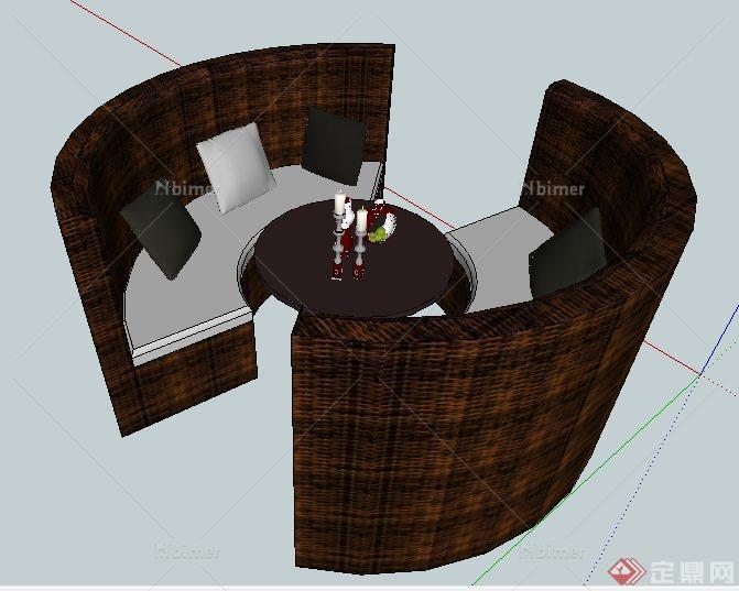 现代风格藤编弧形沙发餐桌su模型