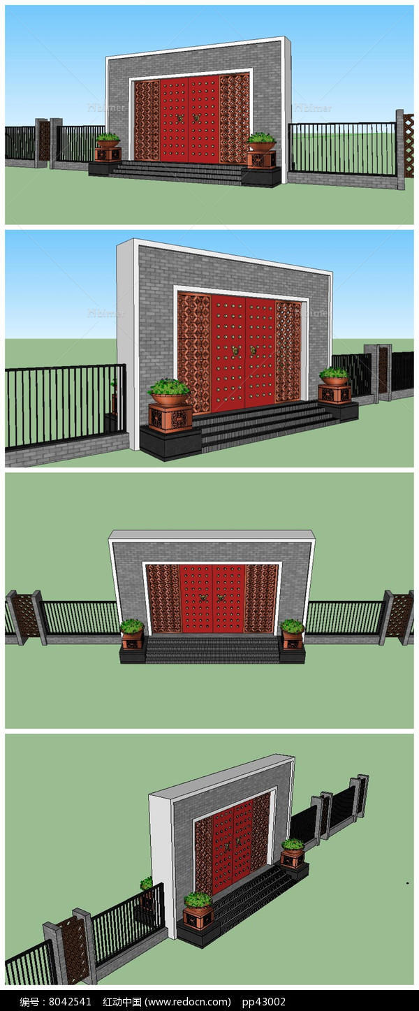 京式中式古典大门SU模型