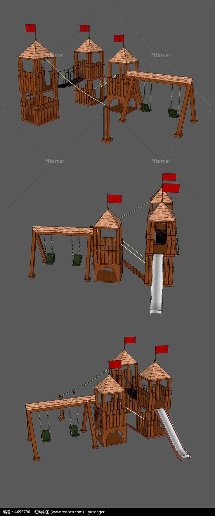 木制儿童游乐城堡SU设计