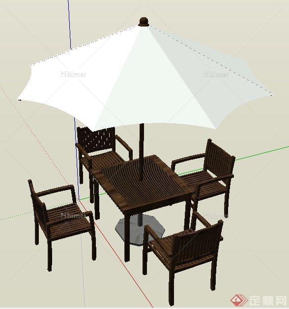 现代中式桌椅及遮阳伞su模型