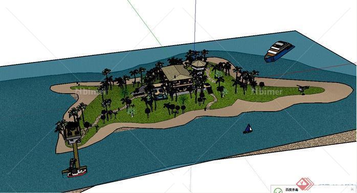 某现代风格滨水公园景观设计SU模型