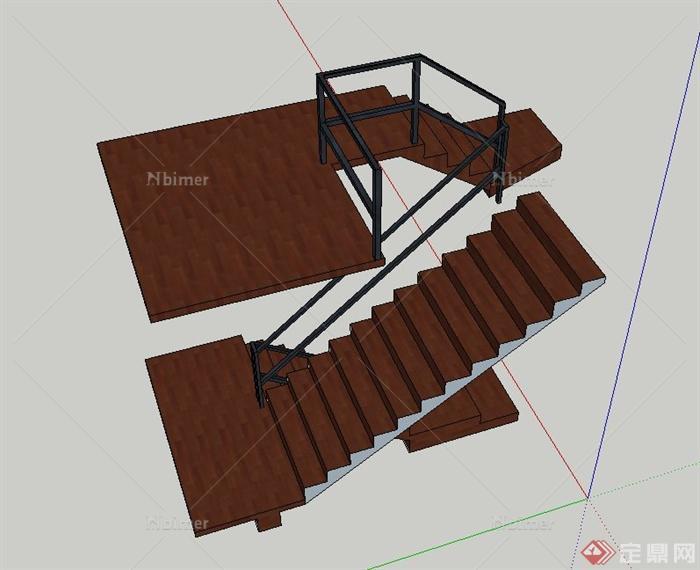 两层折叠楼梯设计SU模型